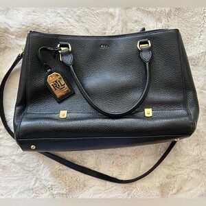 Ralph Lauren black leather satchel handbag with crossbody strap